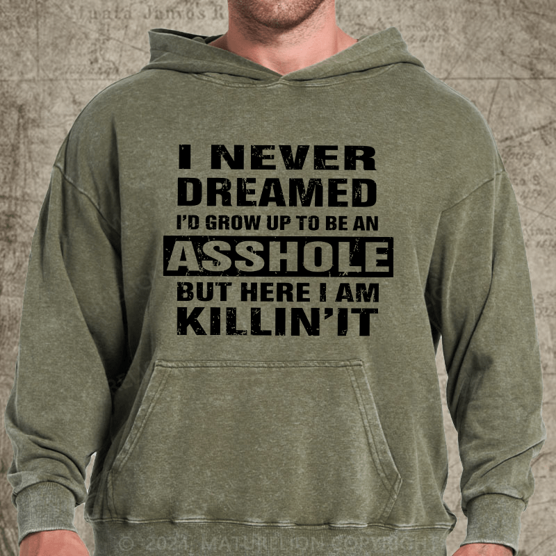 Maturelion I Never Dreamed I'd Grow Up To Be An Asshole But Here I'm Killin' It DTG Printing Washed Hoodie