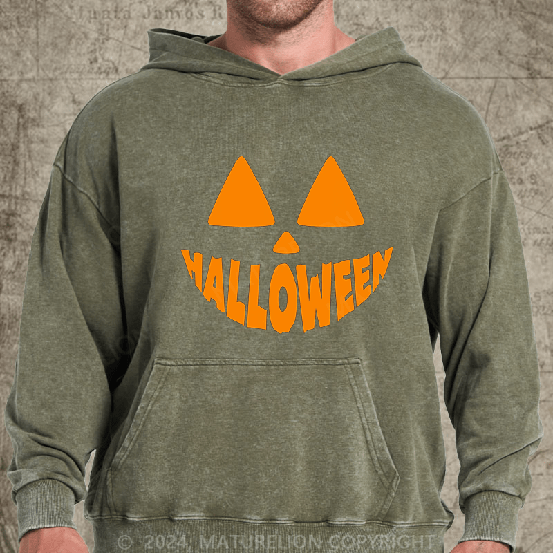 Maturelion Pumpkin Design Halloween DTG Printing Washed Hoodie