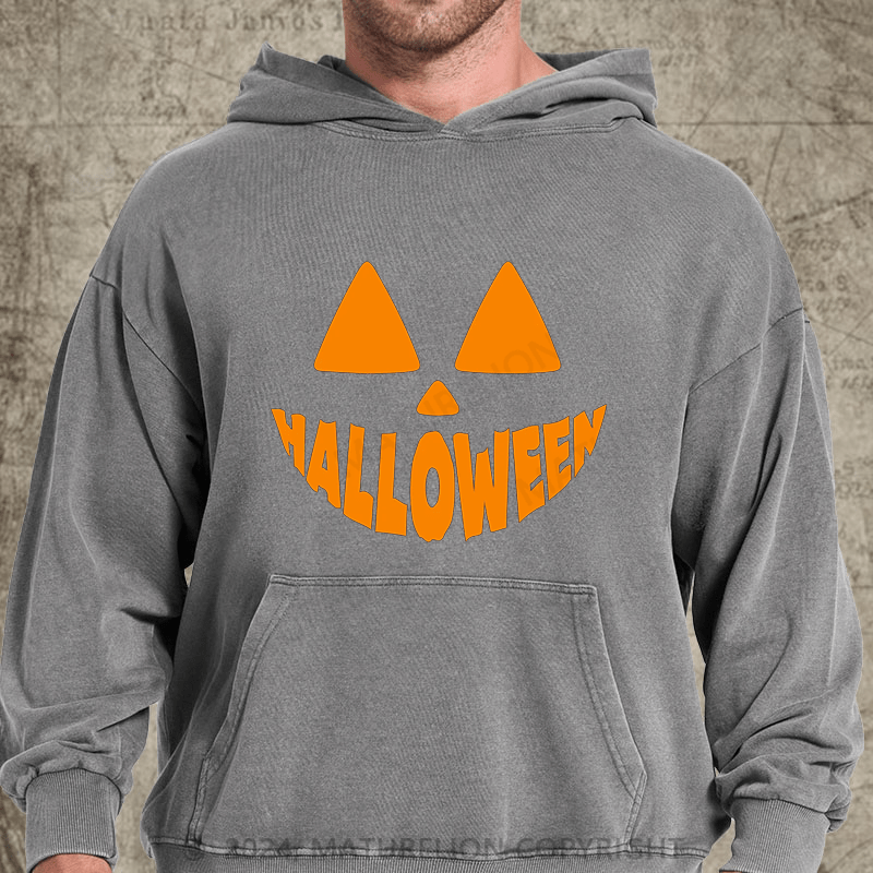 Maturelion Pumpkin Design Halloween DTG Printing Washed Hoodie