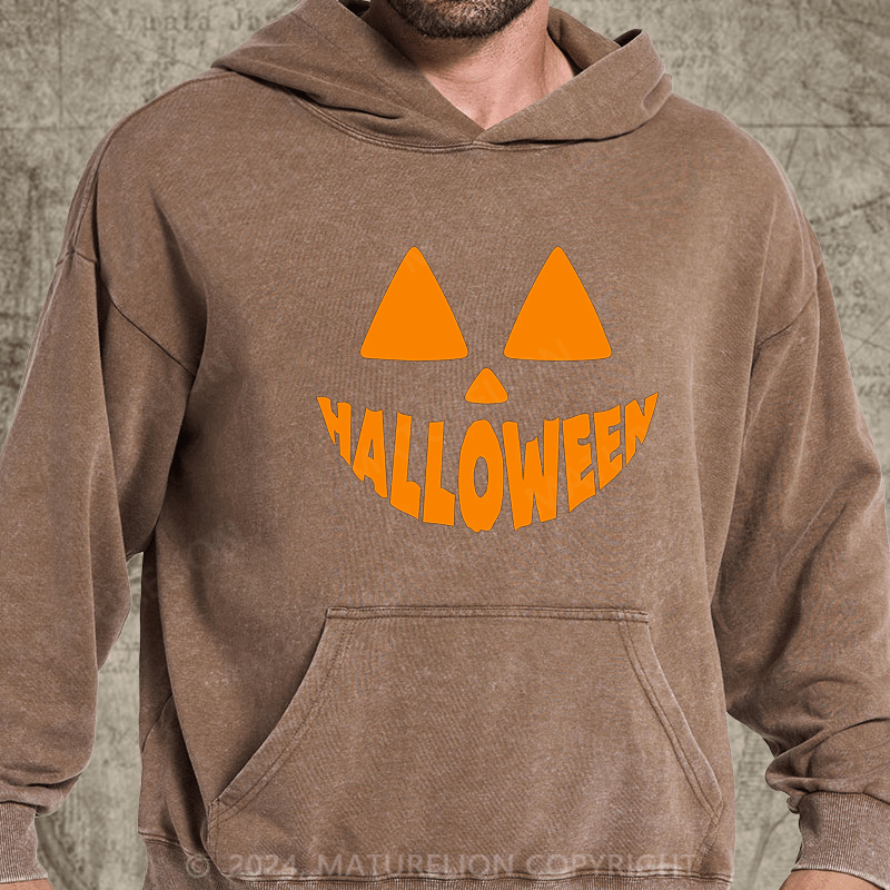 Maturelion Pumpkin Design Halloween DTG Printing Washed Hoodie