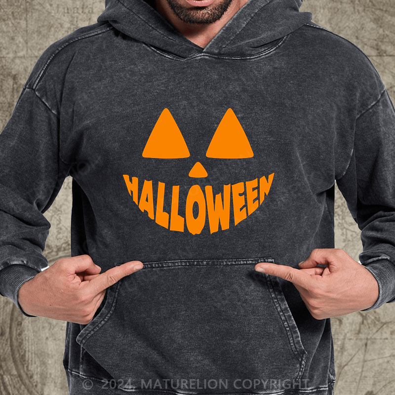 Maturelion Pumpkin Design Halloween DTG Printing Washed Hoodie