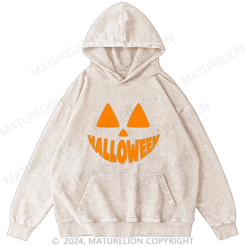 Maturelion Pumpkin Design Halloween DTG Printing Washed Hoodie