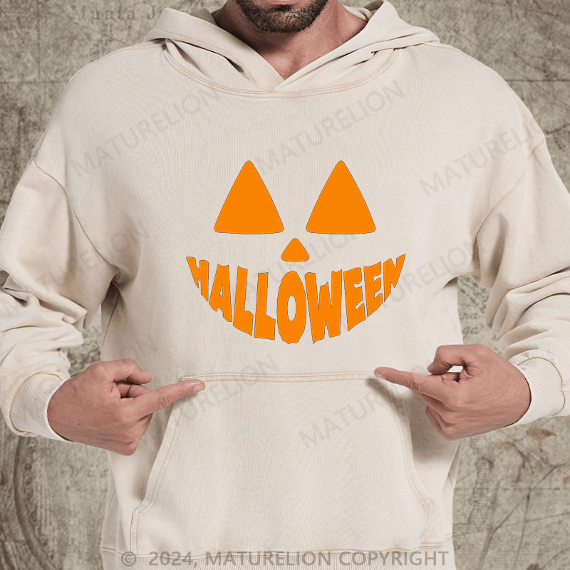 Maturelion Pumpkin Design Halloween DTG Printing Washed Hoodie