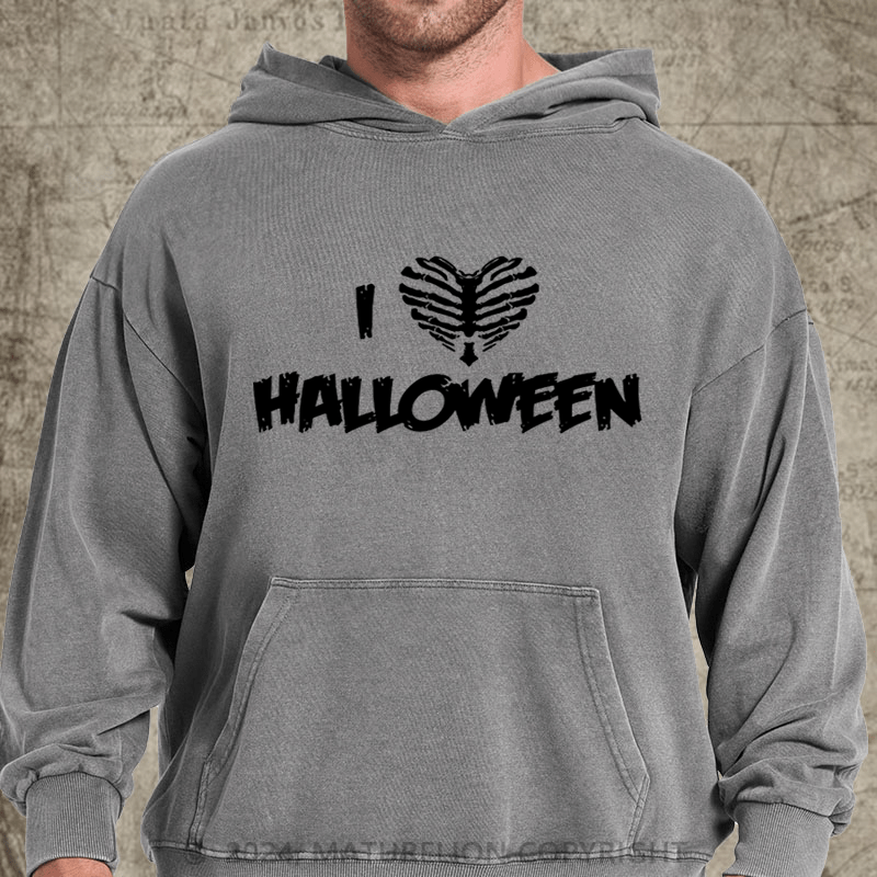 Maturelion I Love Halloween Sarcastic Novelty Funny DTG Printing Washed Hoodie