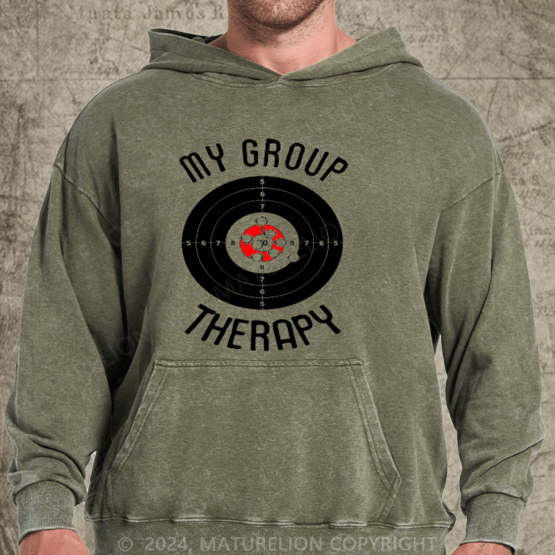 Maturelion My Group Therapy Gun Range Target Shooting DTG Printing Washed Hoodie