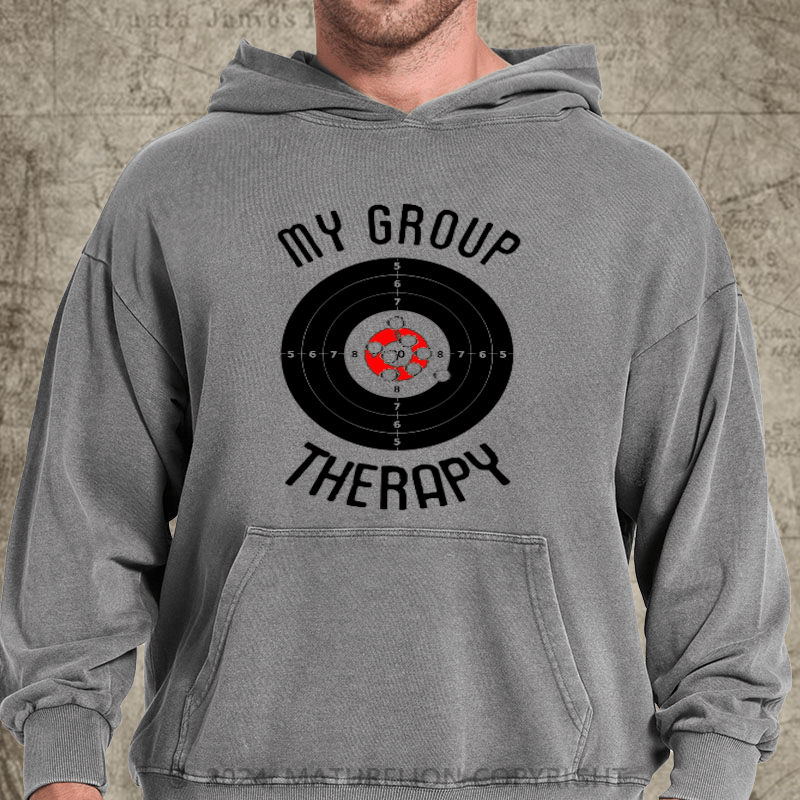 Maturelion My Group Therapy Gun Range Target Shooting DTG Printing Washed Hoodie