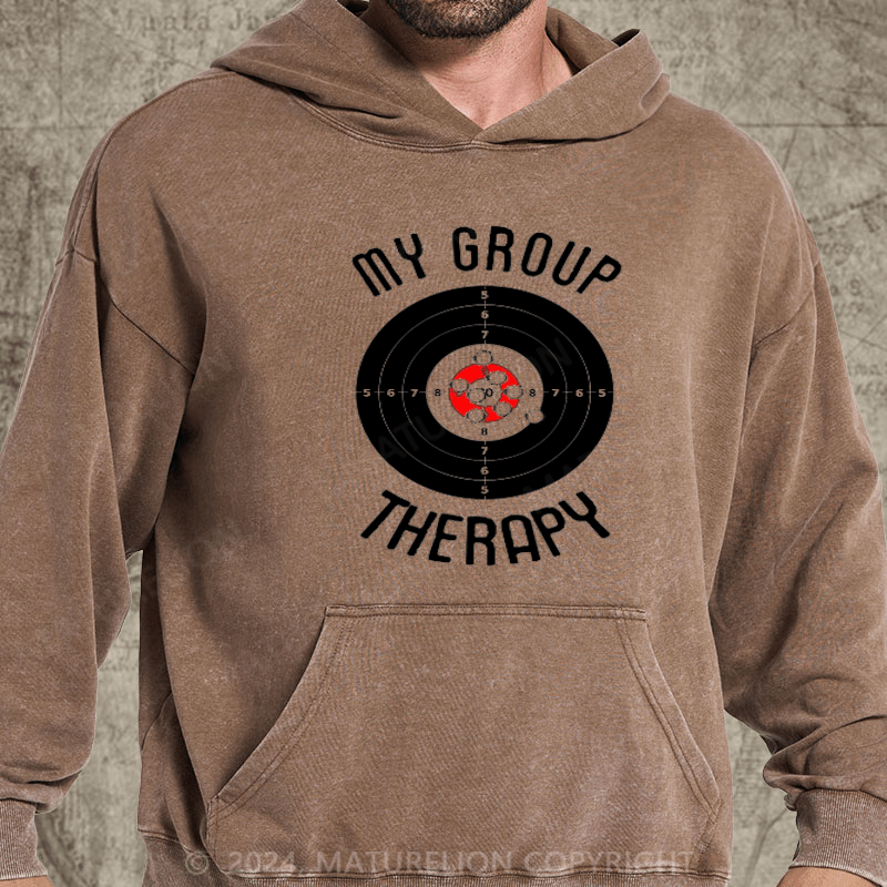 Maturelion My Group Therapy Gun Range Target Shooting DTG Printing Washed Hoodie