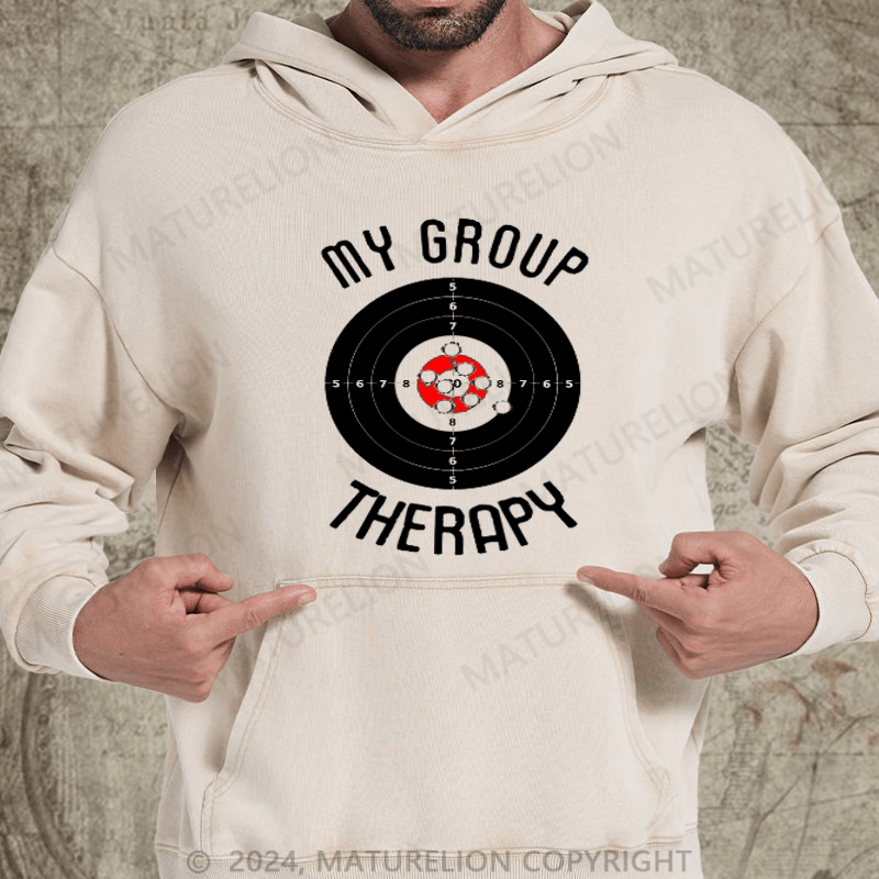 Maturelion My Group Therapy Gun Range Target Shooting DTG Printing Washed Hoodie