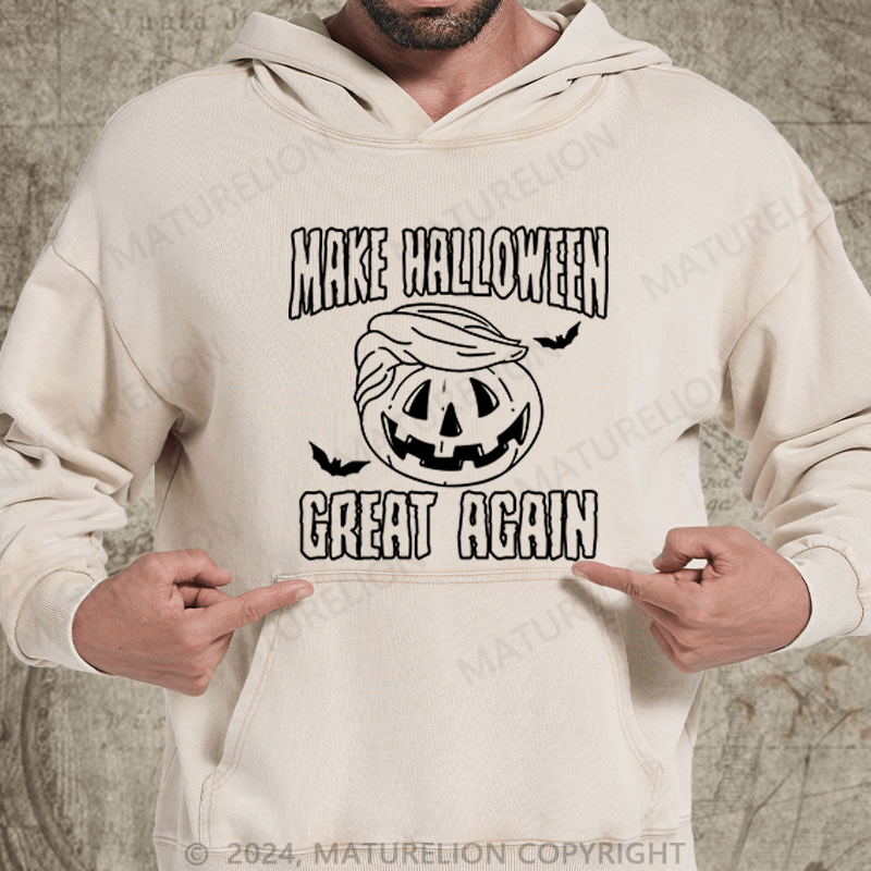 Maturelion Make Halloween Great Again Funny DTG Printing Washed Hoodie