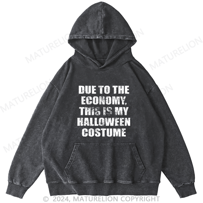 Maturelion Due to the Economy This is my Halloween Costume Recession DTG Printing Washed Hoodie