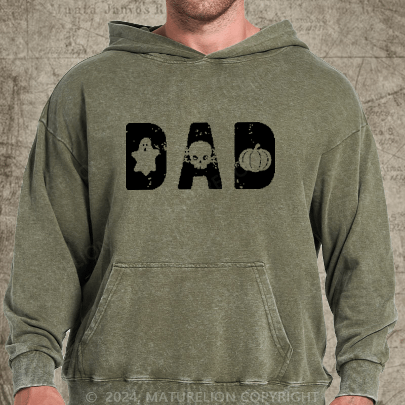 Maturelion Mens Dad Halloween DTG Printing Washed Hoodie