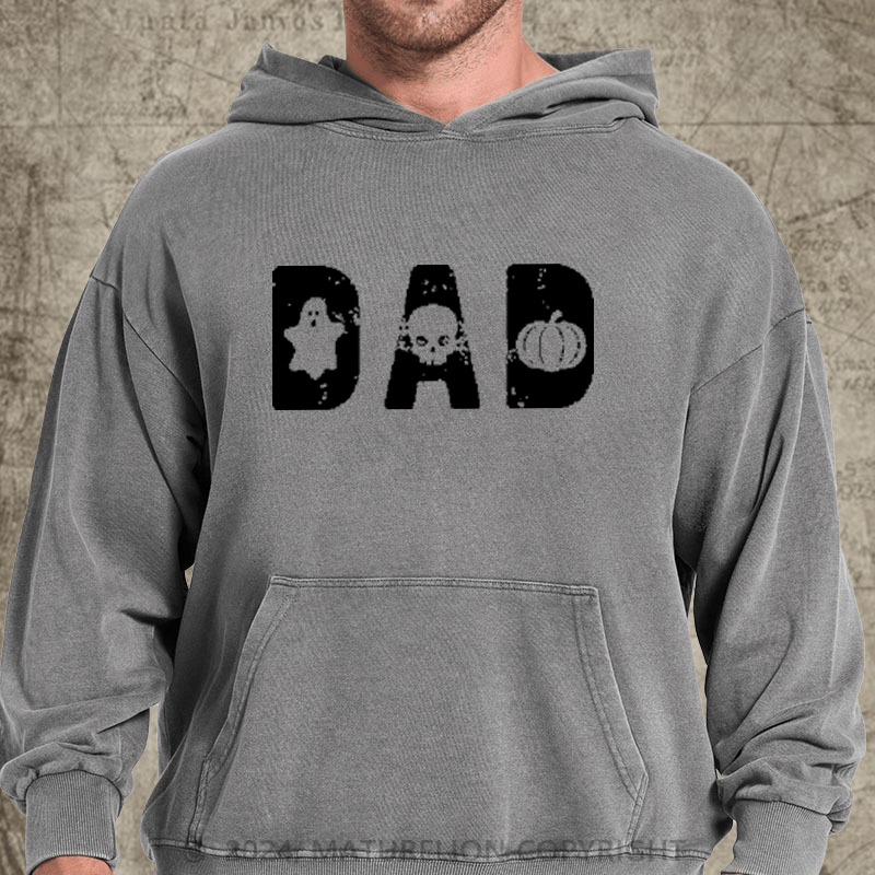 Maturelion Mens Dad Halloween DTG Printing Washed Hoodie