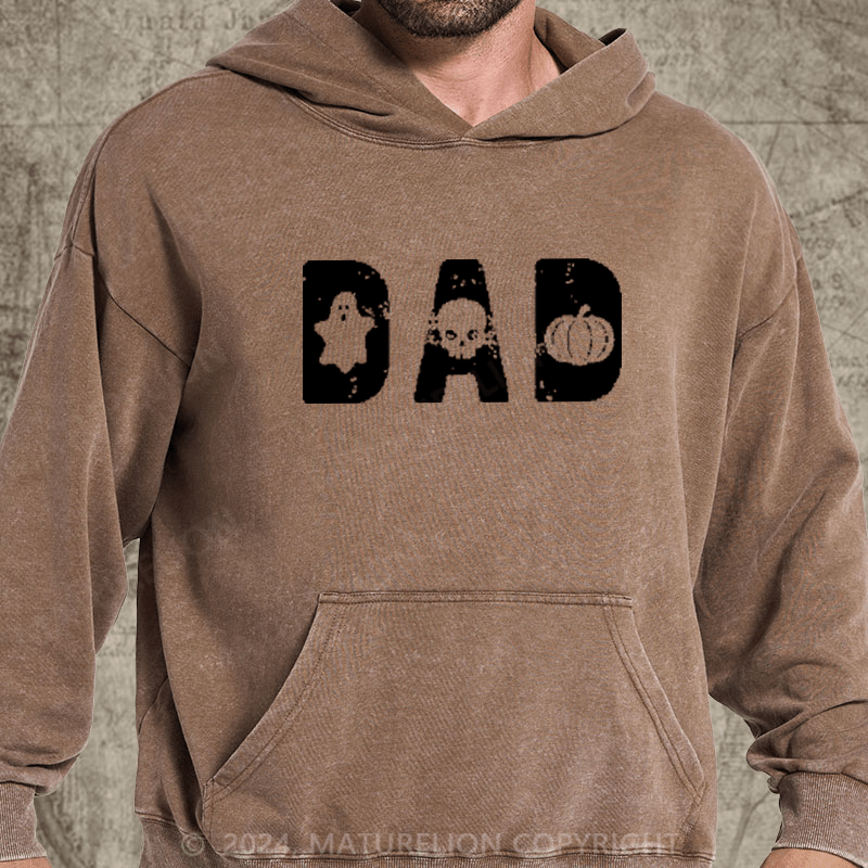 Maturelion Mens Dad Halloween DTG Printing Washed Hoodie