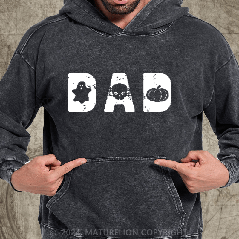 Maturelion Mens Dad Halloween DTG Printing Washed Hoodie