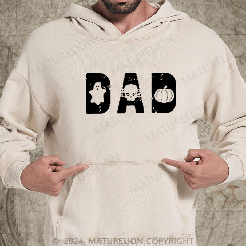 Maturelion Mens Dad Halloween DTG Printing Washed Hoodie