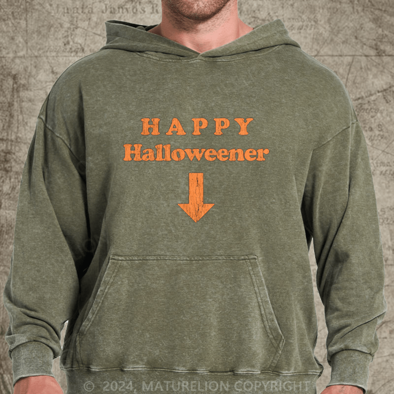 Maturelion Happy Halloweener DTG Printing Washed Hoodie