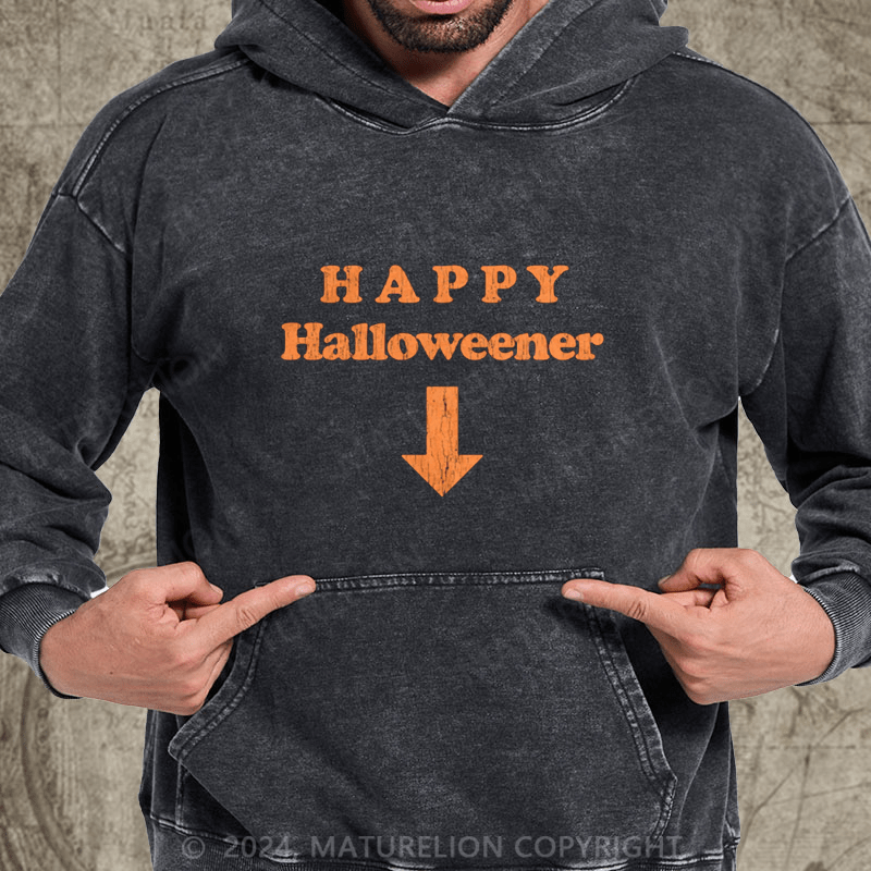 Maturelion Happy Halloweener DTG Printing Washed Hoodie