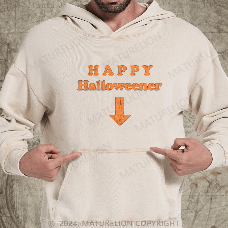 Maturelion Happy Halloweener DTG Printing Washed Hoodie