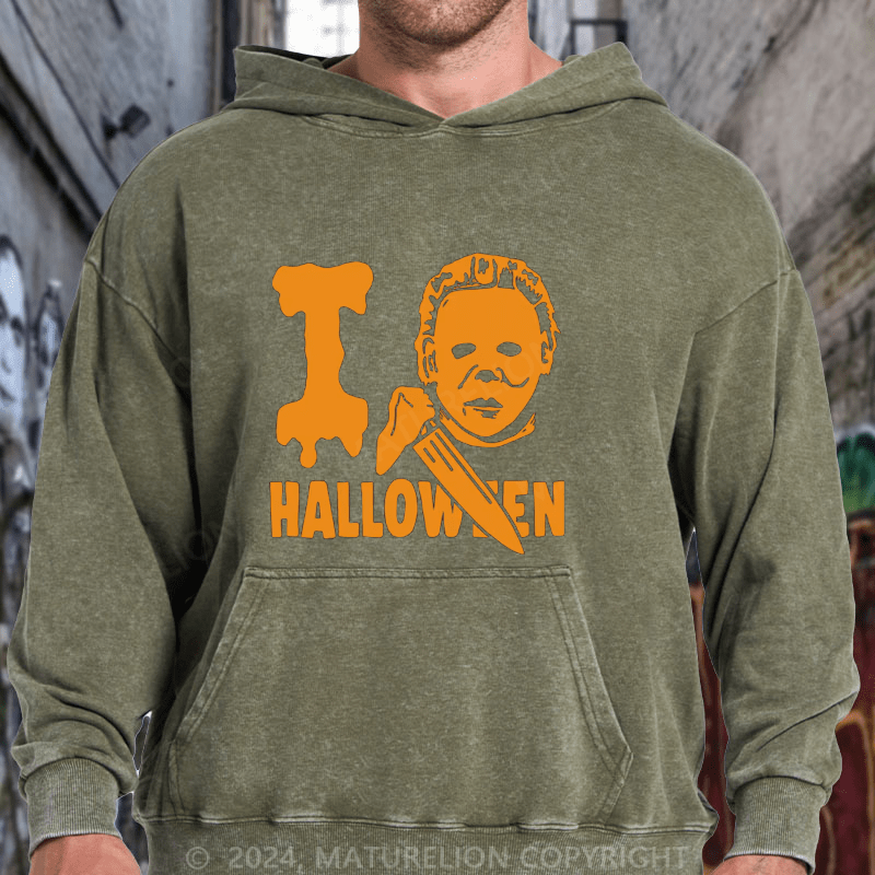 Maturelion I Love Halloween 1978 DTG Printing Washed Hoodie