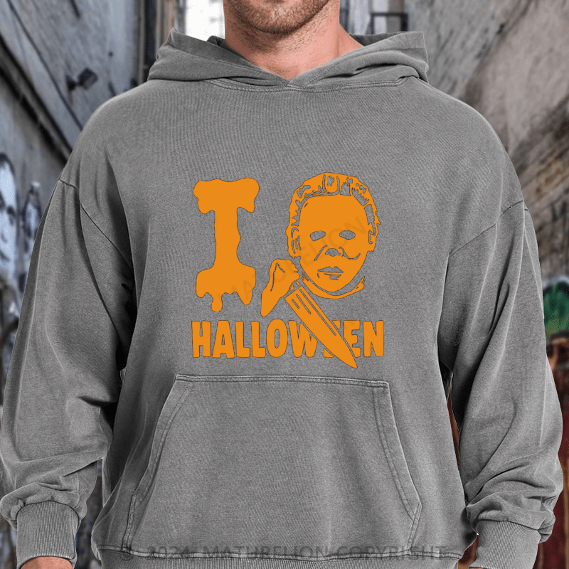 Maturelion I Love Halloween 1978 DTG Printing Washed Hoodie