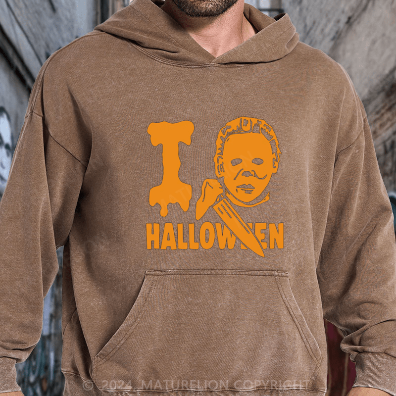 Maturelion I Love Halloween 1978 DTG Printing Washed Hoodie