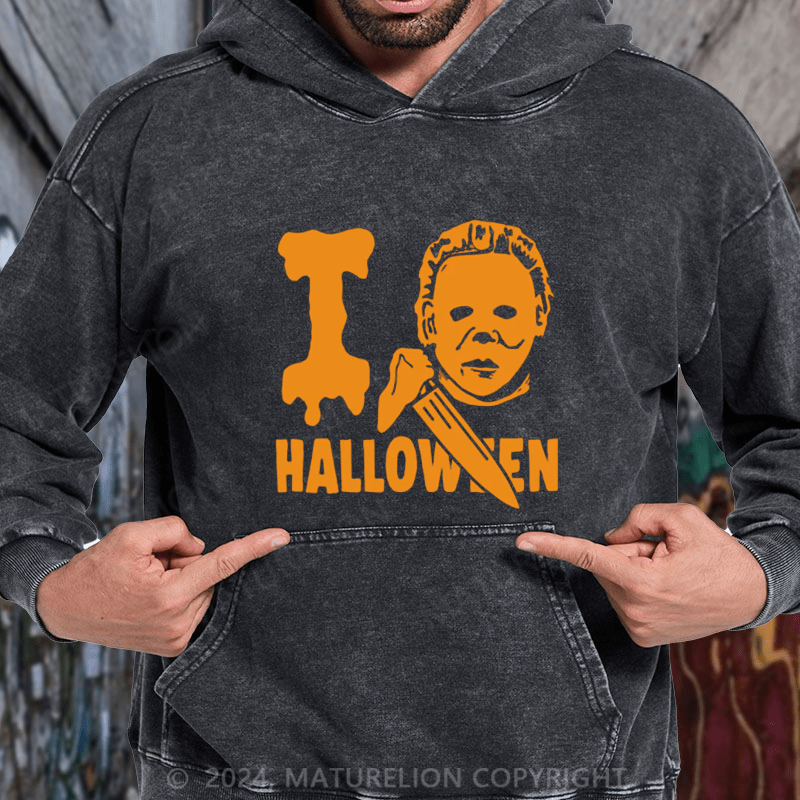 Maturelion I Love Halloween 1978 DTG Printing Washed Hoodie