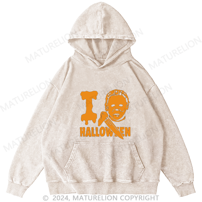 Maturelion I Love Halloween 1978 DTG Printing Washed Hoodie