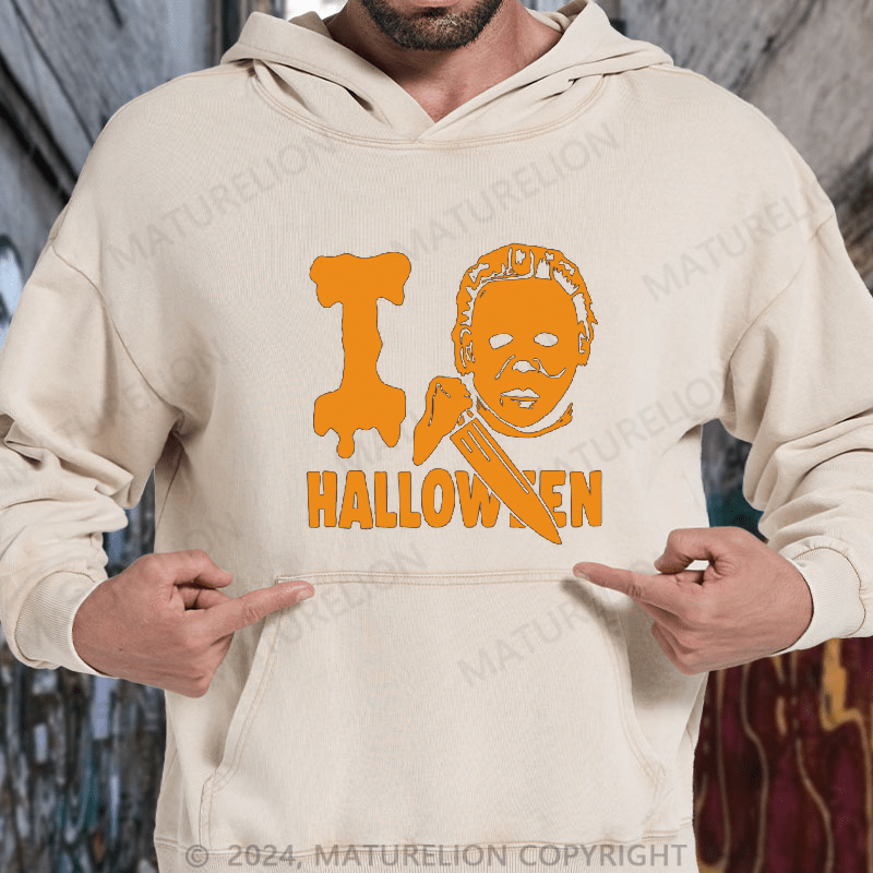 Maturelion I Love Halloween 1978 DTG Printing Washed Hoodie