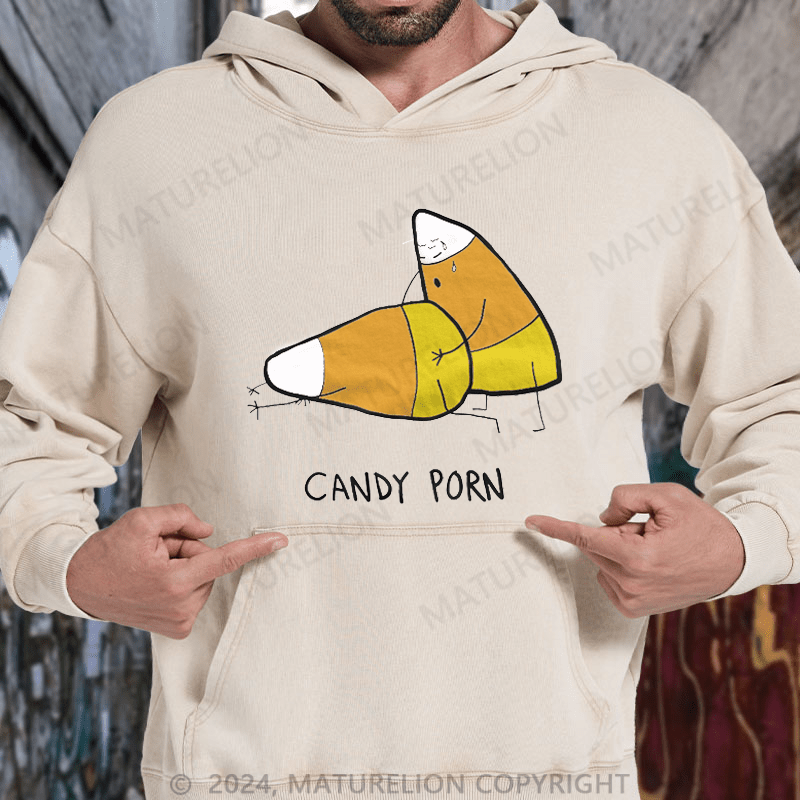 Maturelion Candy Porn Funny Halloween Men Gift DTG Printing Washed Hoodie