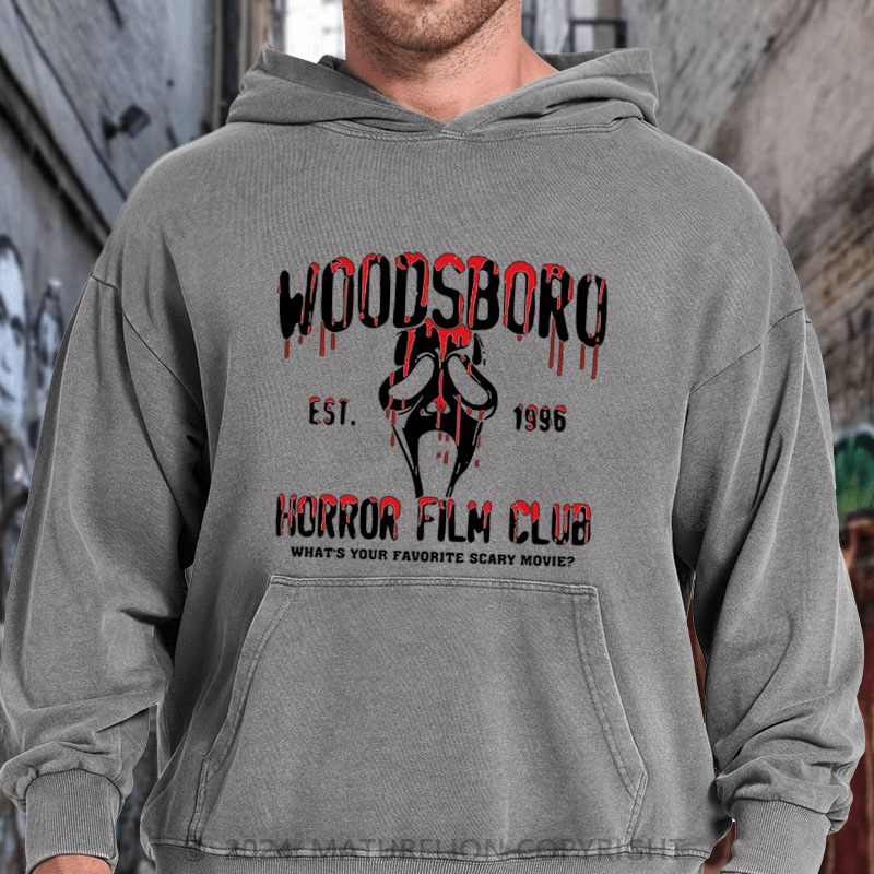 Maturelion Scream "Woodsboro Horror Film Club" DTG Printing Washed Hoodie