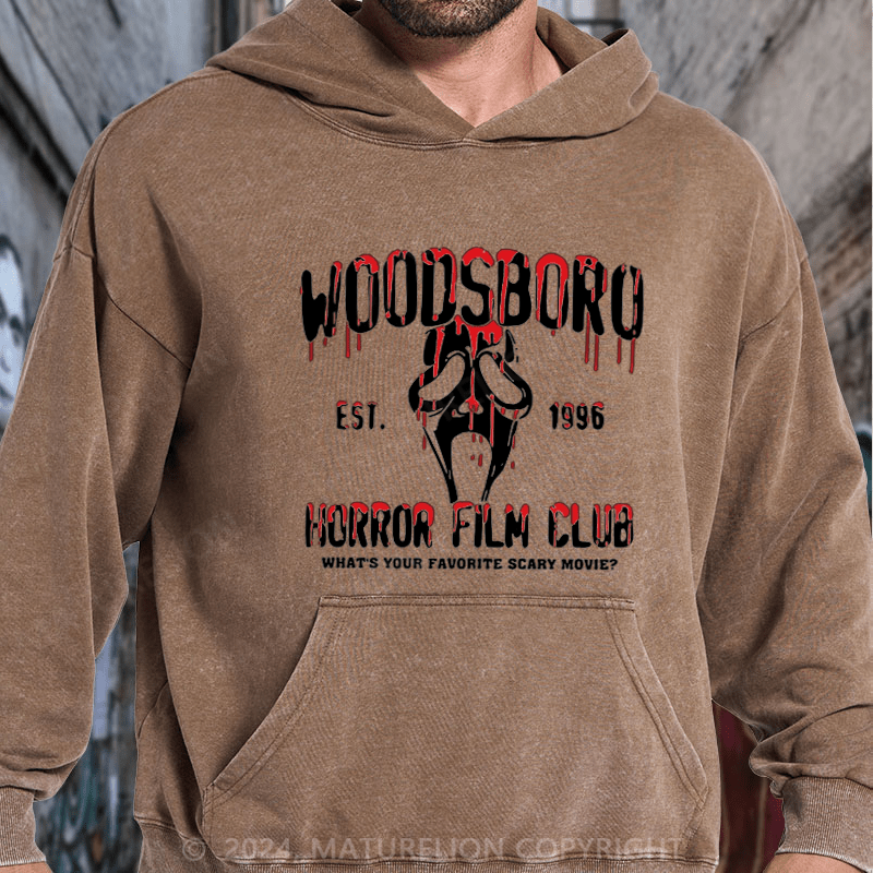 Maturelion Scream "Woodsboro Horror Film Club" DTG Printing Washed Hoodie