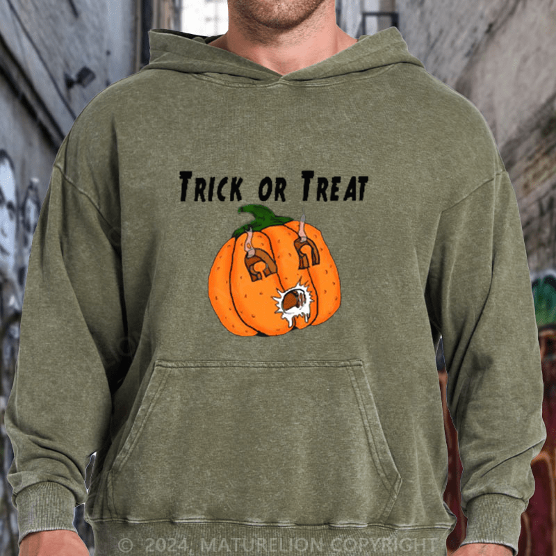 Maturelion Pumpkin Funny Naughty Gift Prank Halloween DTG Printing Washed Hoodie