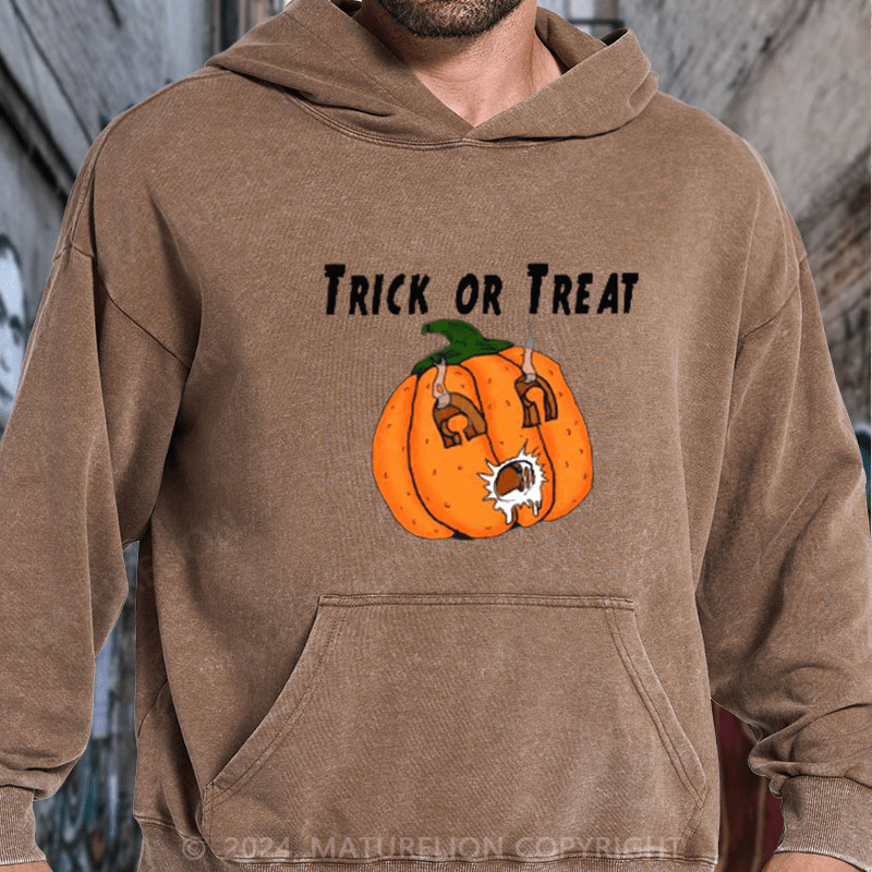 Maturelion Pumpkin Funny Naughty Gift Prank Halloween DTG Printing Washed Hoodie