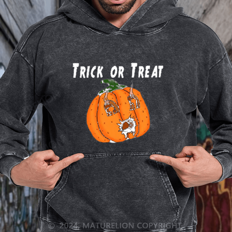 Maturelion Pumpkin Funny Naughty Gift Prank Halloween DTG Printing Washed Hoodie