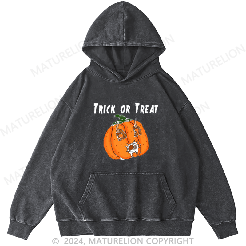 Maturelion Pumpkin Funny Naughty Gift Prank Halloween DTG Printing Washed Hoodie