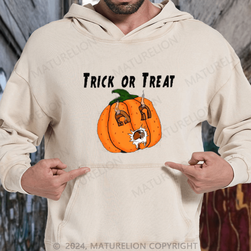 Maturelion Pumpkin Funny Naughty Gift Prank Halloween DTG Printing Washed Hoodie