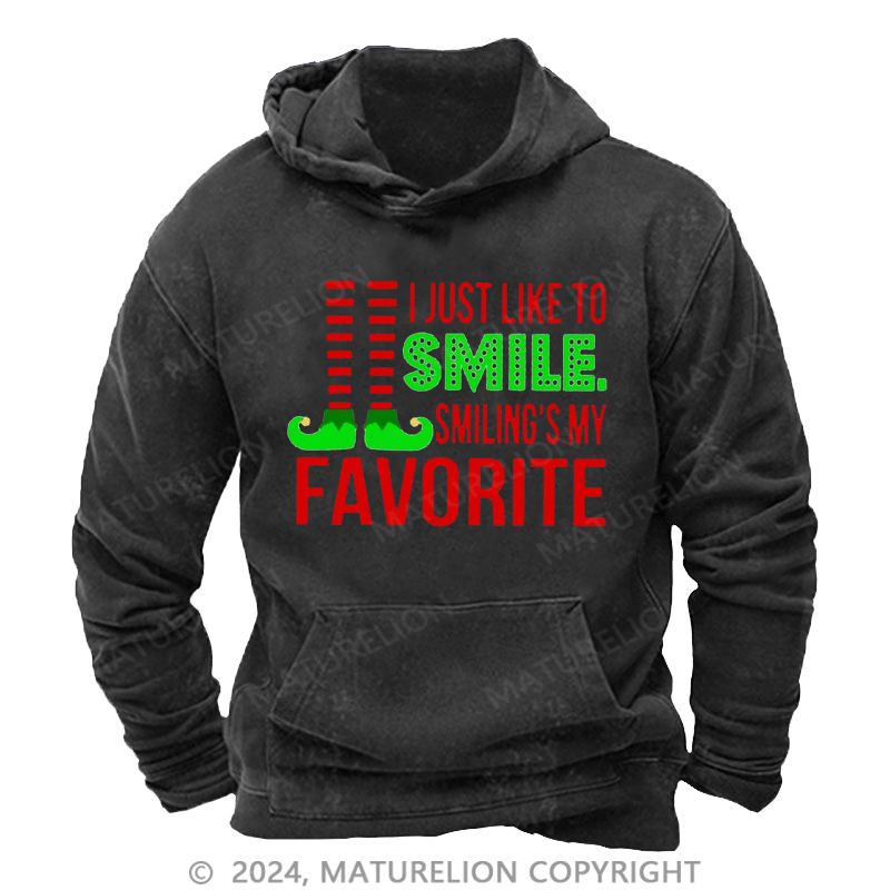 Maturelion Christmas Hoodie Smiling’s My Favorite DTG Printing Washed Hoodie