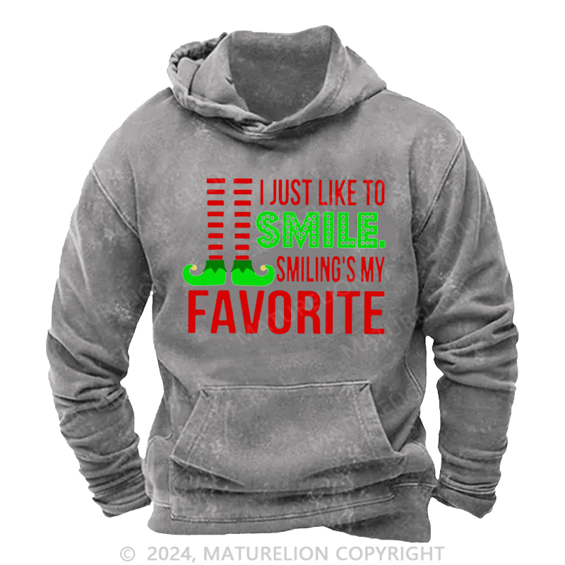 Maturelion Christmas Hoodie Smiling’s My Favorite DTG Printing Washed Hoodie