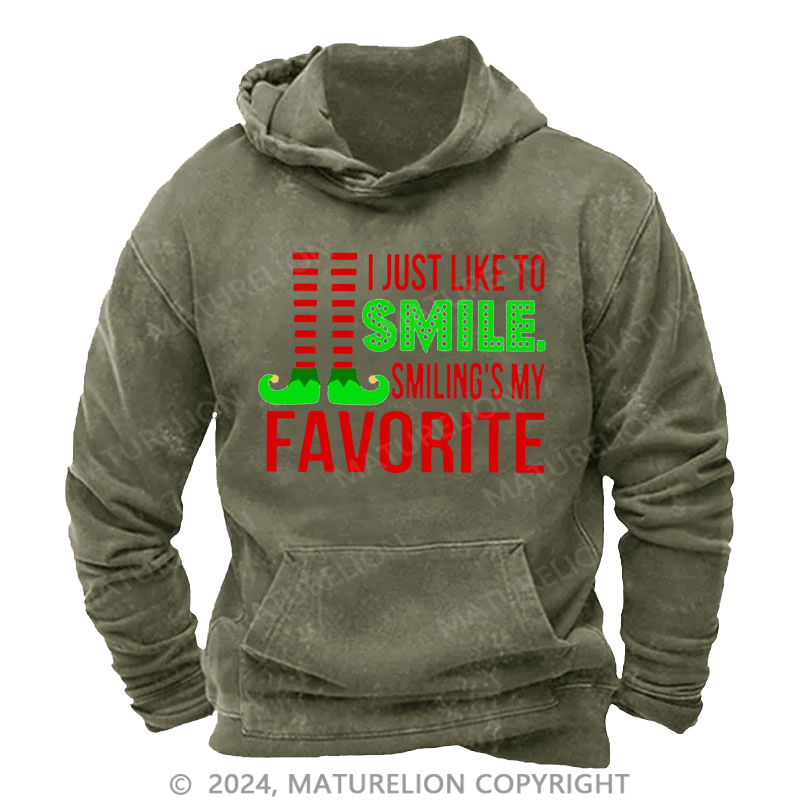 Maturelion Christmas Hoodie Smiling’s My Favorite DTG Printing Washed Hoodie