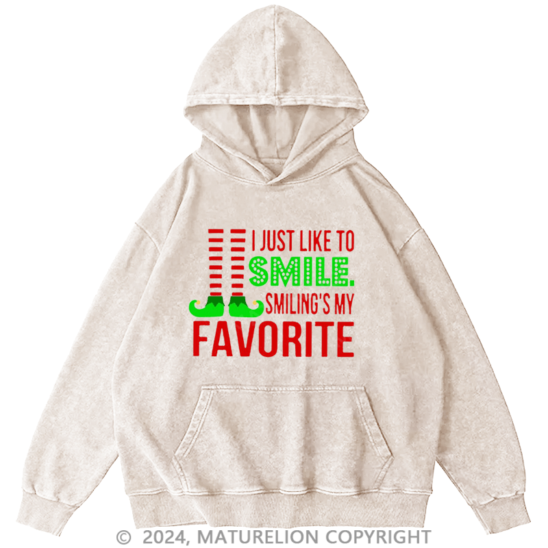 Maturelion Christmas Hoodie Smiling’s My Favorite DTG Printing Washed Hoodie