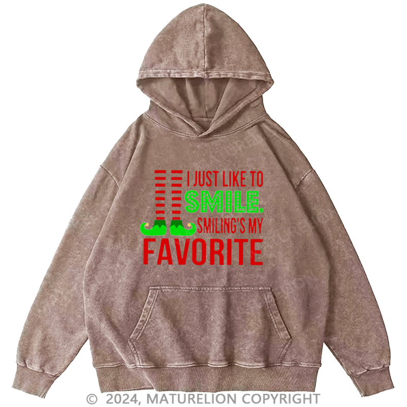 Maturelion Christmas Hoodie Smiling’s My Favorite DTG Printing Washed Hoodie