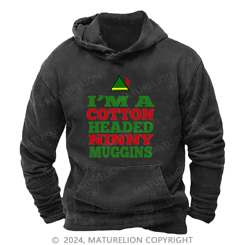 Maturelion Christmas Hoodie Headed Ninny Muggins DTG Printing Washed Hoodie