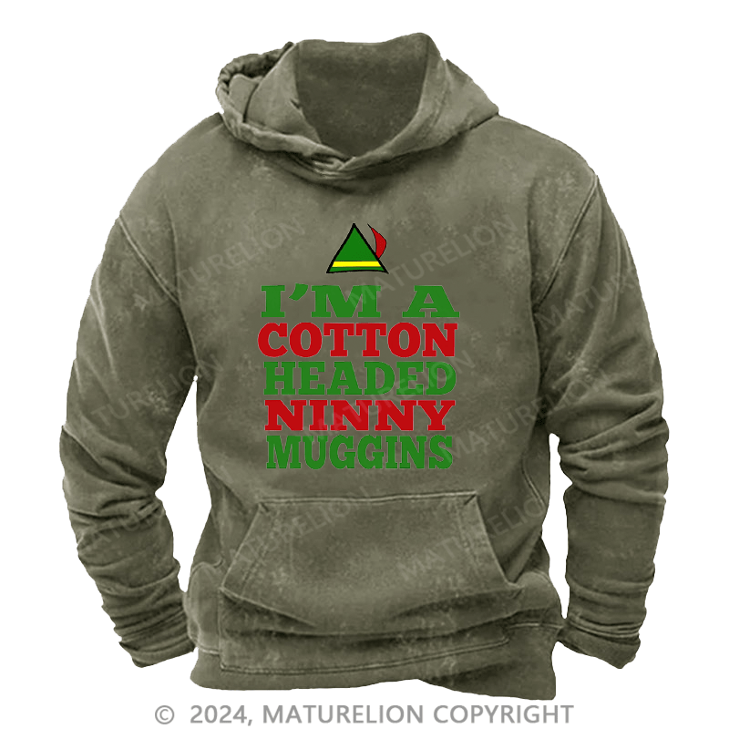 Maturelion Christmas Hoodie Headed Ninny Muggins DTG Printing Washed Hoodie