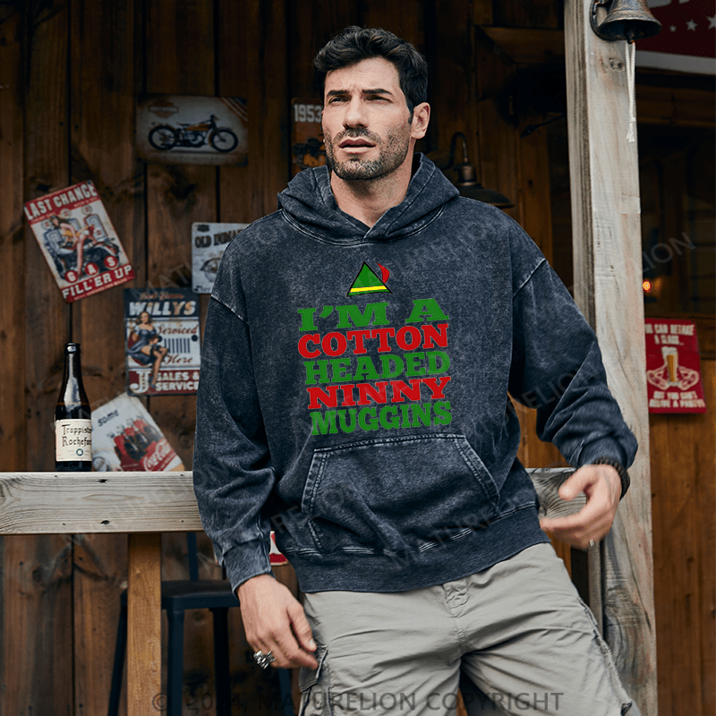 Maturelion Christmas Hoodie Headed Ninny Muggins DTG Printing Washed Hoodie