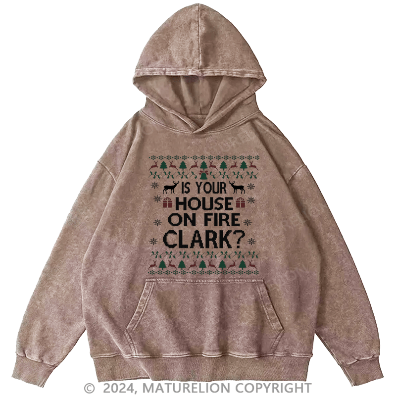 Maturelion Christmas Hoodie Is Your House on Fire, Clark? DTG Printing Washed Hoodie