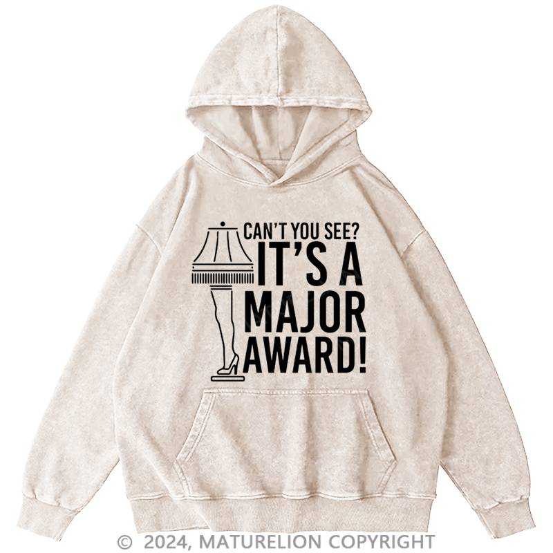 Maturelion Christmas Hoodie It’s a Major Award! DTG Printing Washed Hoodie