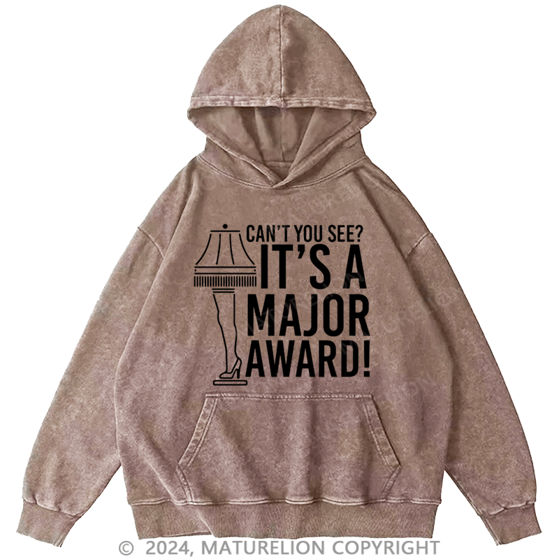 Maturelion Christmas Hoodie It’s a Major Award! DTG Printing Washed Hoodie