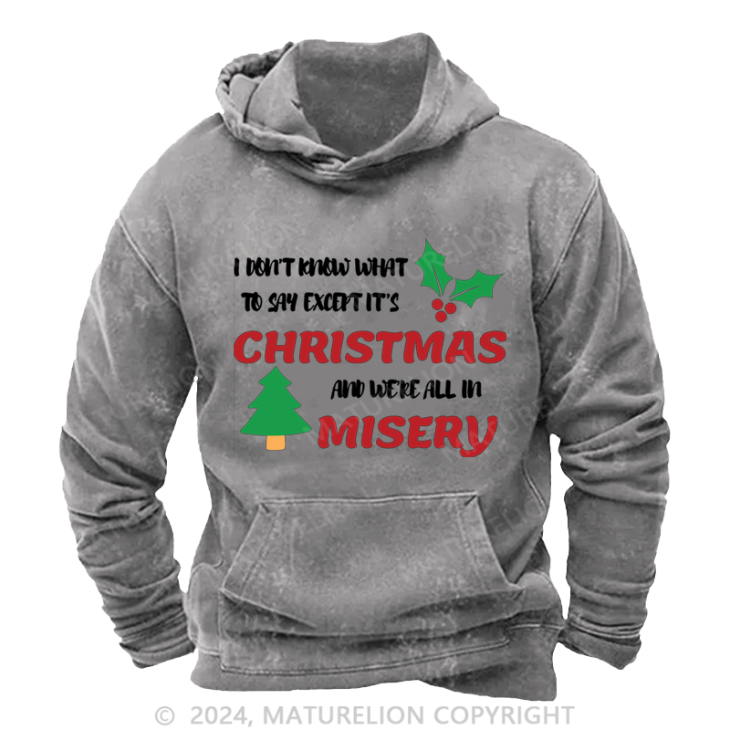 Maturelion Christmas Hoodie I Don’t Know What to Say, Except It’s Christmas and We’re All in Misery DTG Printing Washed Hoodie