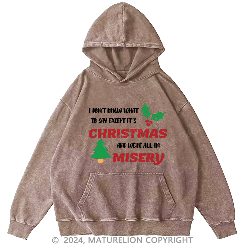 Maturelion Christmas Hoodie I Don’t Know What to Say, Except It’s Christmas and We’re All in Misery DTG Printing Washed Hoodie