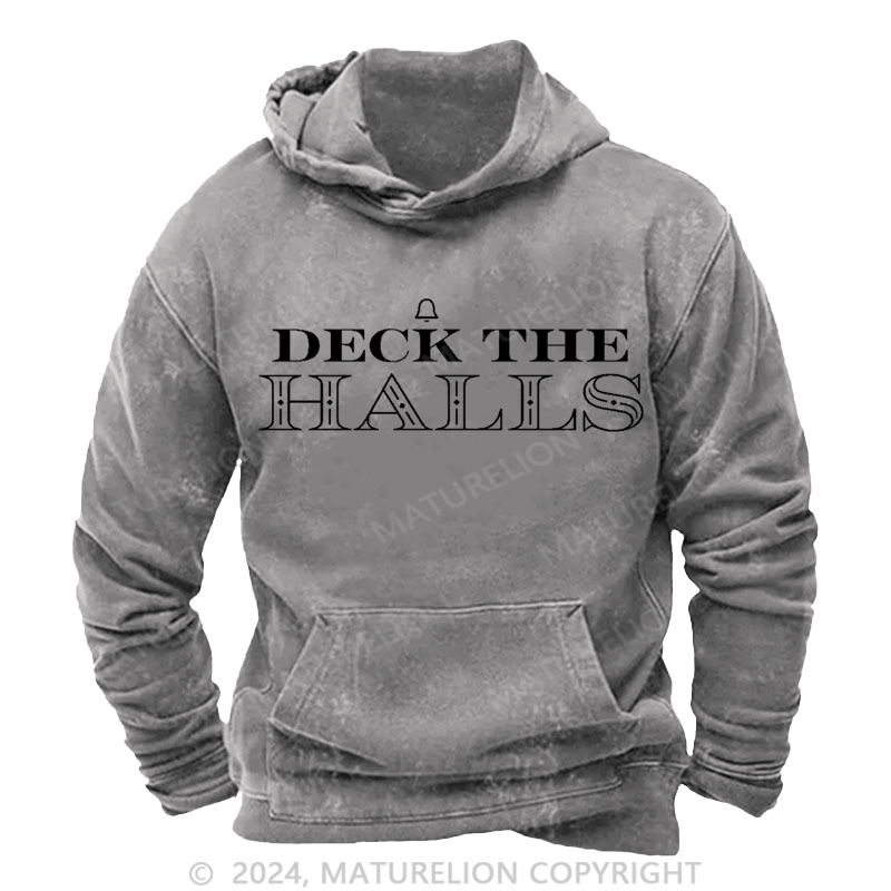 Maturelion Christmas Hoodie Deck the Halls DTG Printing Washed Hoodie